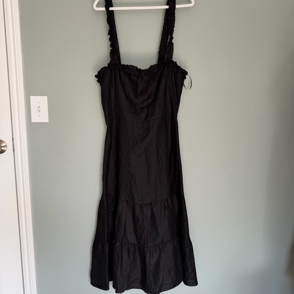 Reformation Dresses & Skirts - Reformation "Hyla" 100% Linen Black Sleeveless Ruffle-Trim Tiered Midi Dress